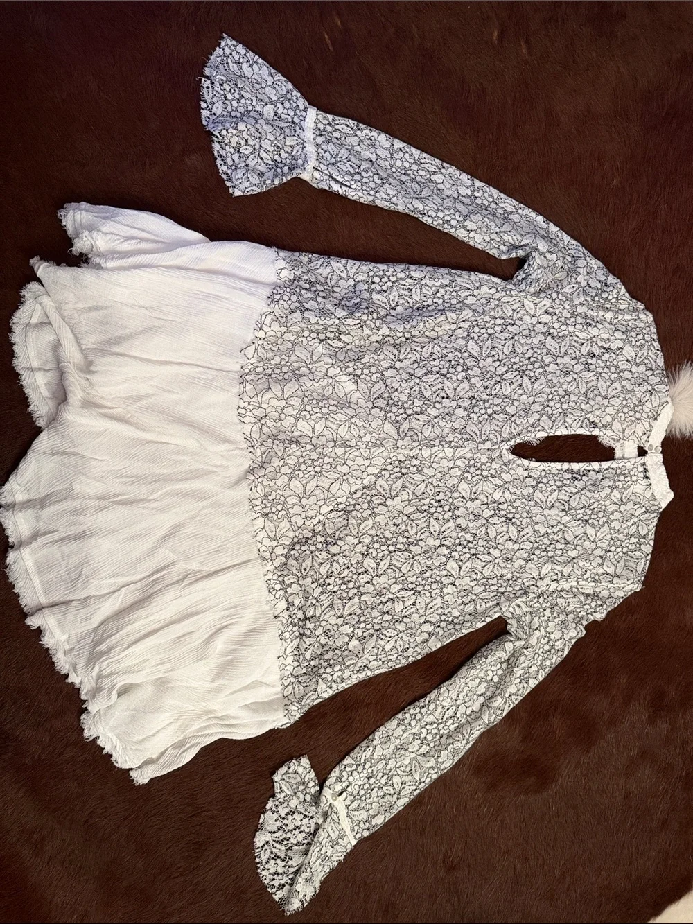 Free People White Lace & Gauze Long Sleeve Mini Dress